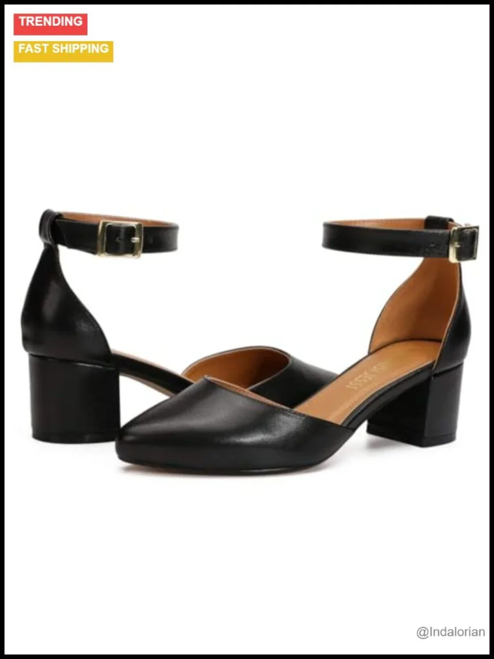 Pointed Toe D'Orsay Pumps Block Heel Ankle Strap Formal